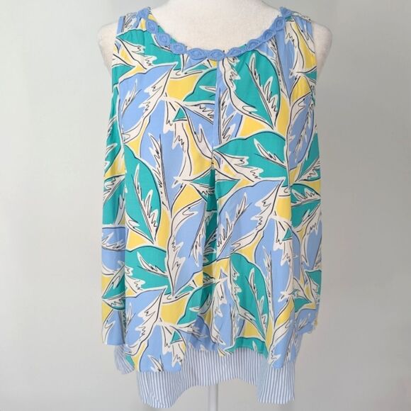 Crown & Ivy Green Yellow Floral Leaf Layered Sleeveless Blouse X-Large XL NWOT - Picture 1 of 5